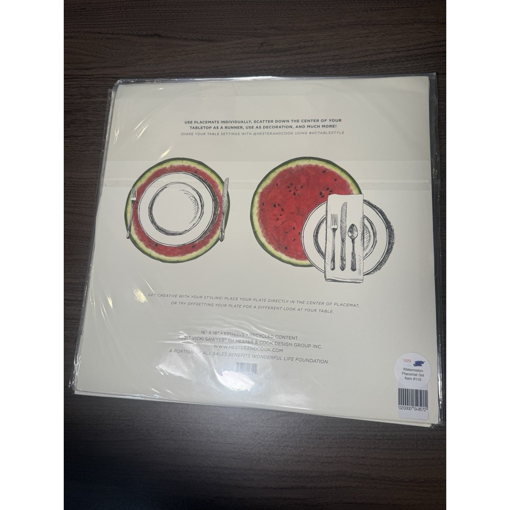 HESTER‎  AND COOK PLACEMATS SET OF 12 PAPER watermelon summer 16"X 16" NEW - Picture 2 of 4